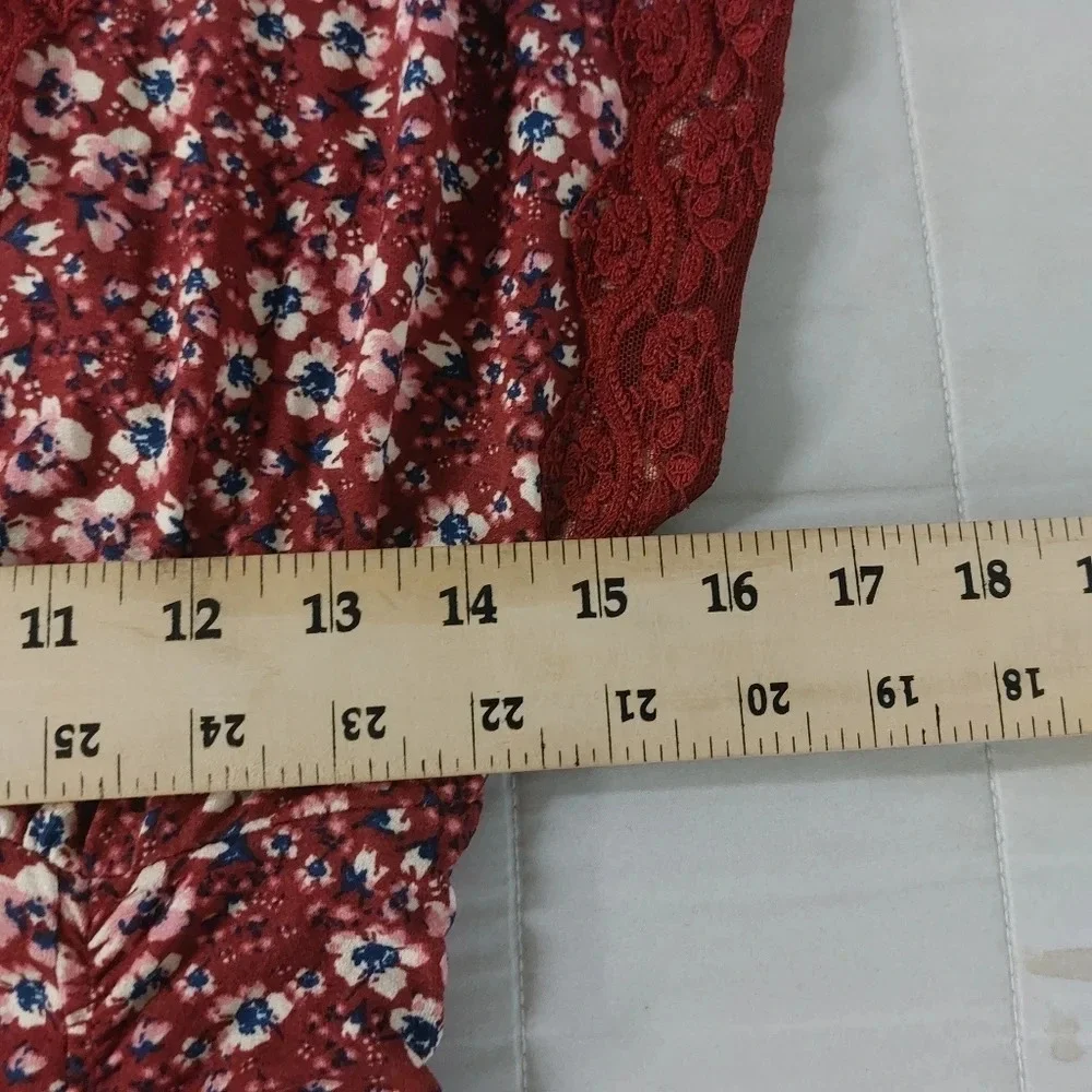 Free People Sweet Talker red Floral lace Boho Cottagecore 90s Mini Dress Size XS - Picture 14 of 16